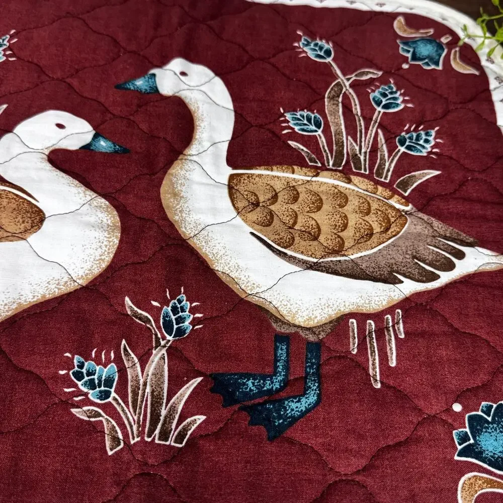 Vintage 1980s Quilted Country Goose Placemat Autumn Decor 13x16.5